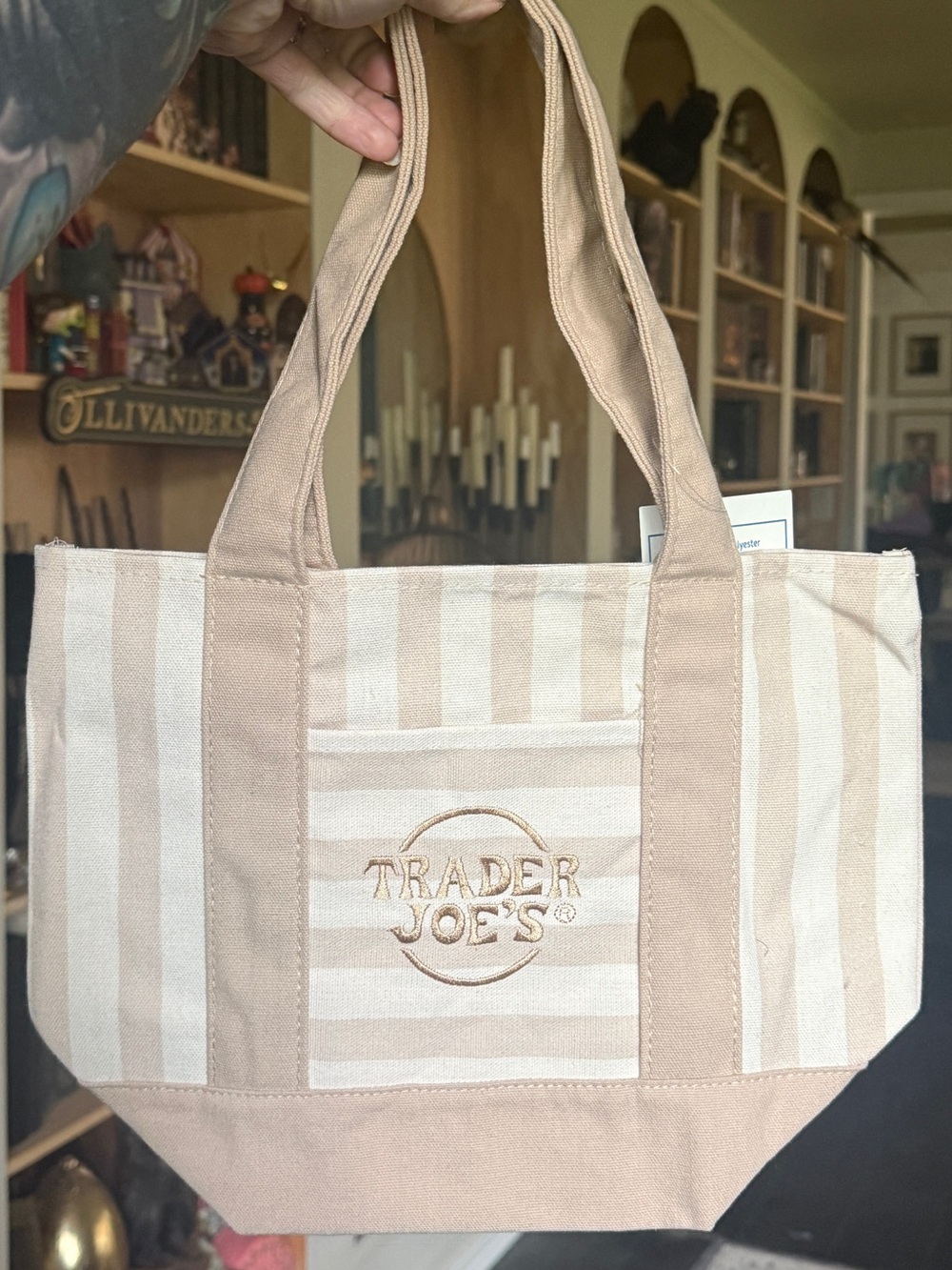 NWT Trader Joe's Striped Canvas Tote in Beige and Cream